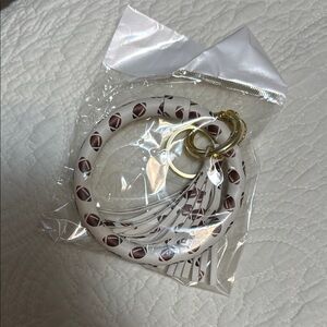 White and Brown Football Print Keychain Bracelet